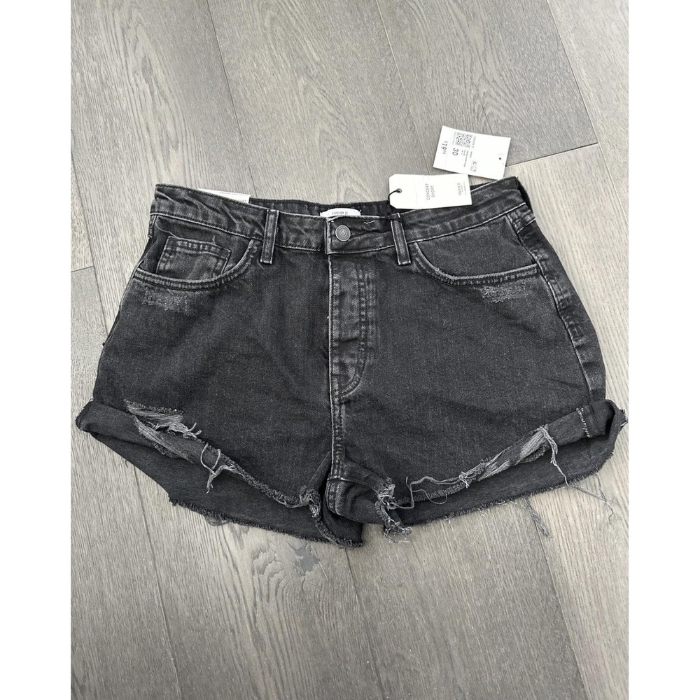 Forever 21 Concert Short Shorts Womens 30 Black Denim Mid Rise Slim Fit Cut Off